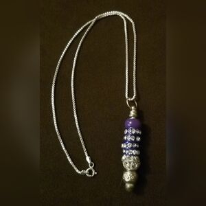 Vintage Italian Sterling Silver 18" Box Chain Necklace & Artisan Crafted Pendant